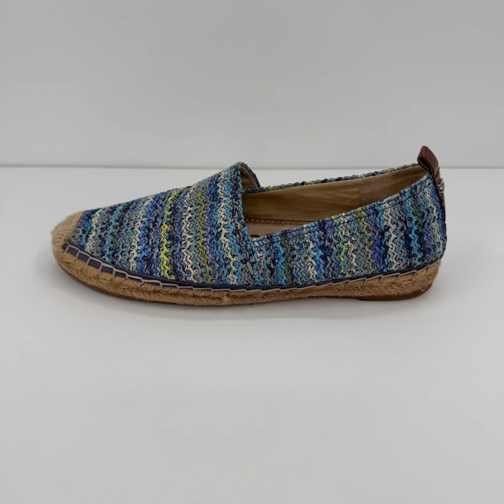 Sam Edelman Women's 9.5M Khloe Blue Multi Woven Raffia Espadrille Flats Shoes